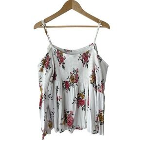 Torrid White‎ Floral Smocked Bell Sleeve Top Plus Size 3 Summer Brunch Boho